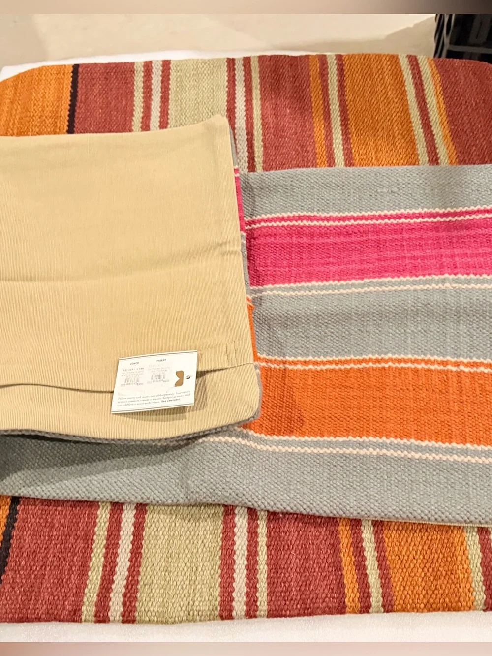 New Pottery Barn Bold Stripe Kilim Pillow Cover, Tassels, 24”, 2012